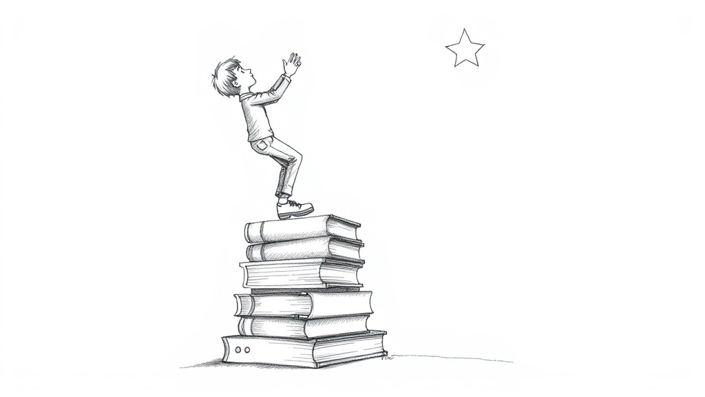 разработчик балансирует на книгах