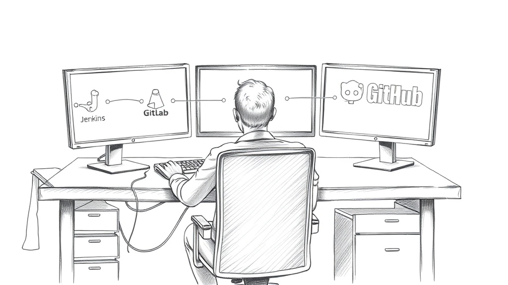 разработчик за мониторами с CI/CD
