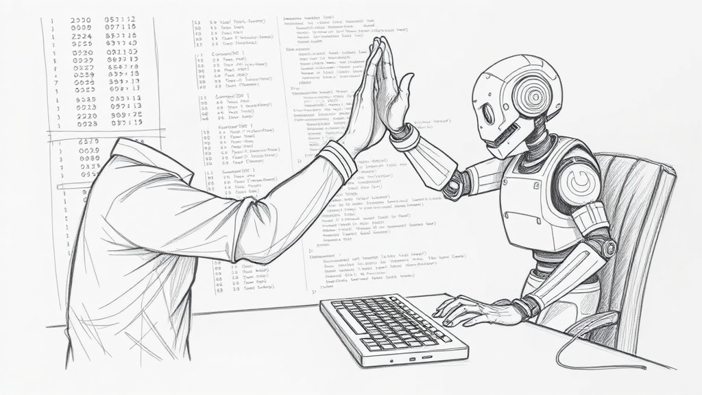 разработчик и Claude вместе кодируют