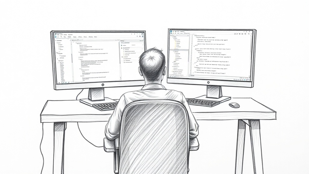 разработчик за столом с Cursor и Claude