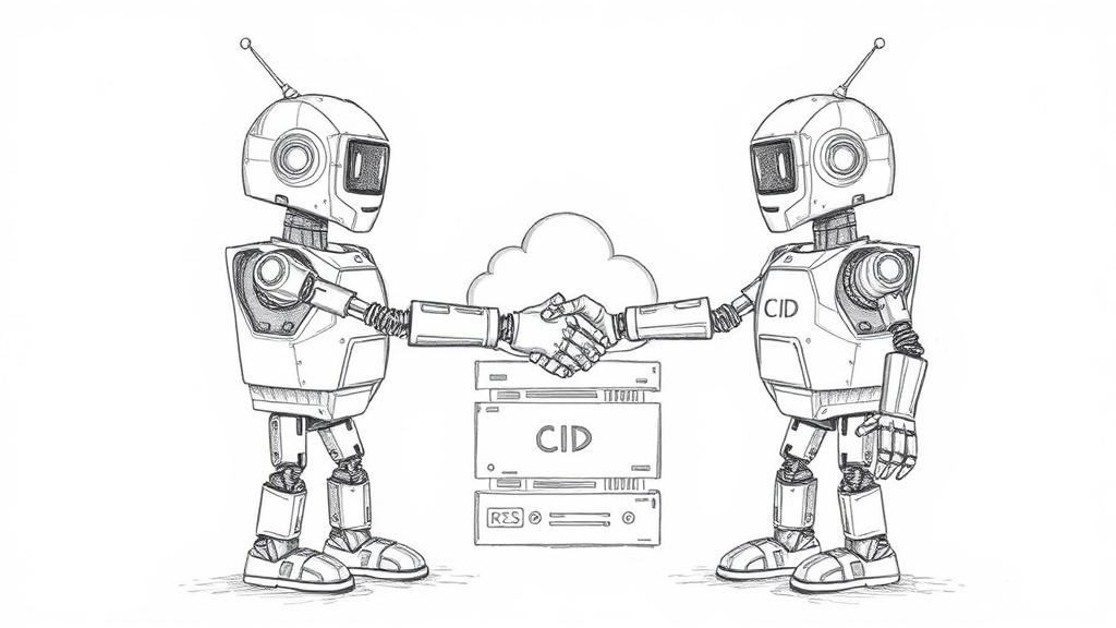 роботы CI и CD пожимают руки