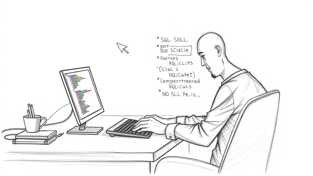программист пишет SQL код