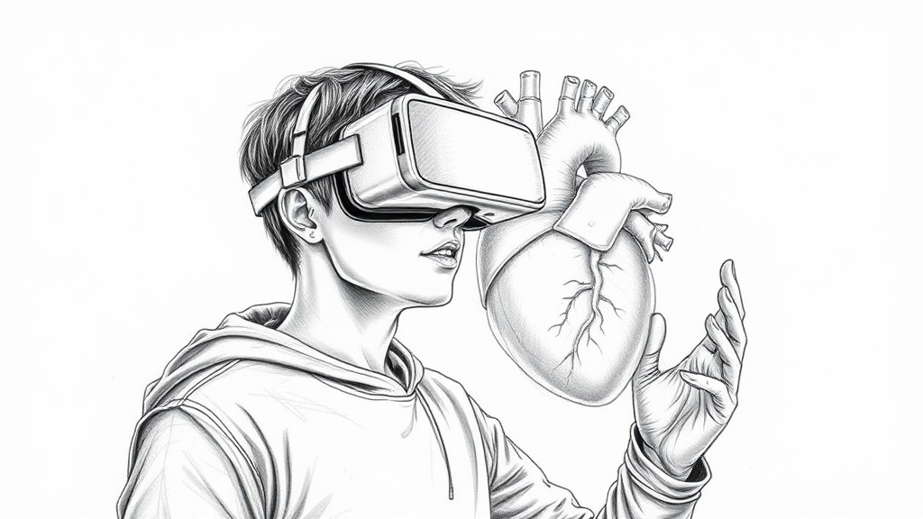 человек в VR изучает сердце с ИИ