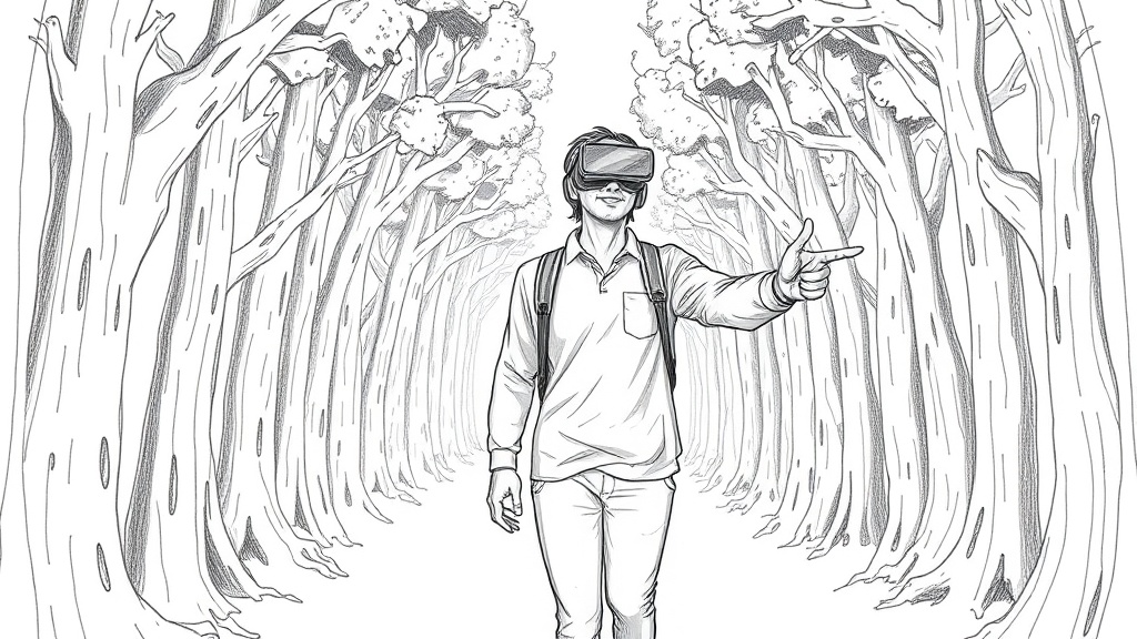 разработчик в VR в лесу кода