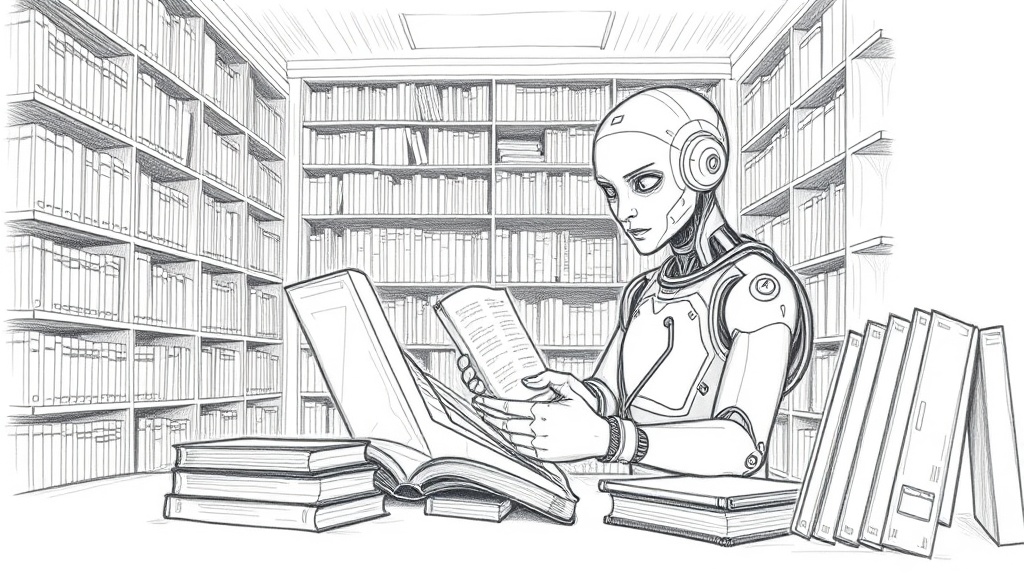 библиотека разработчик ИИ читает книгу
