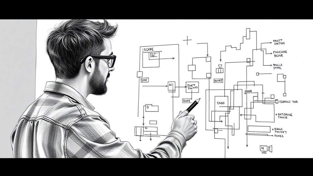 разработчик рисует алгоритм, ИИ предлагает