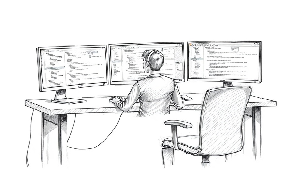 разработчик за мониторами с IDE