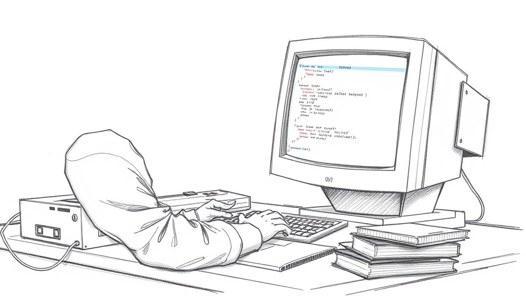 разработчик за IDE на старом мониторе