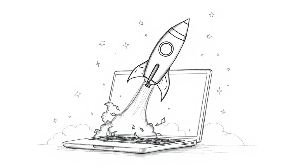 ракета стартует с ноутбука Cursor