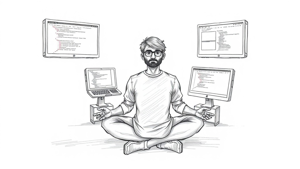 разработчик среди экранов IDE