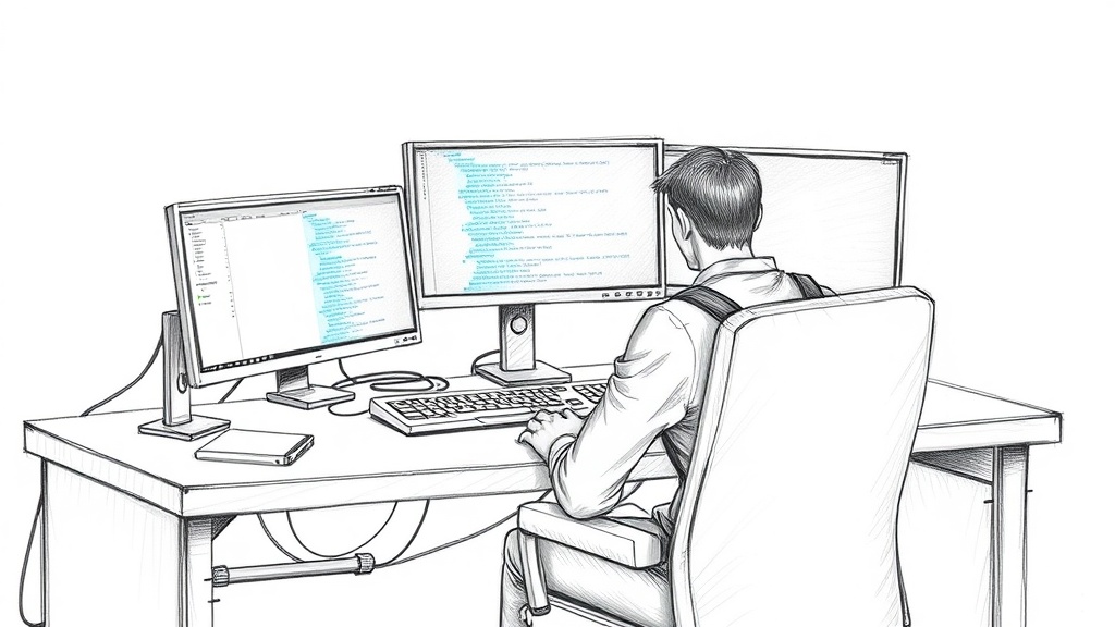 разработчик за мониторами с Cursor