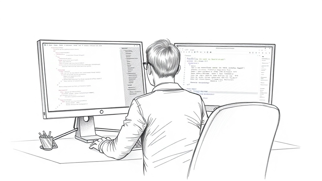 разработчик за двумя мониторами Cursor и VS Code