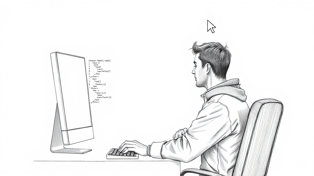 разработчик за столом с SQL кодом